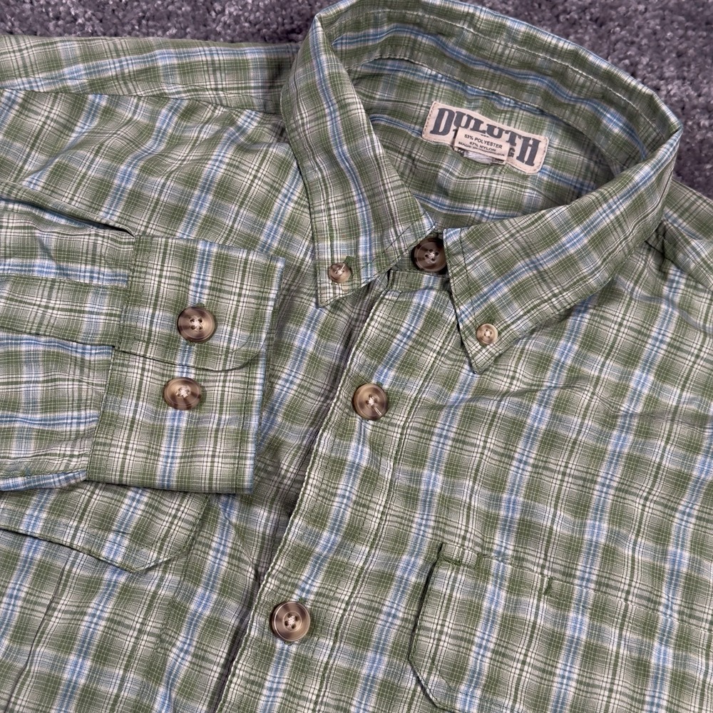 Duluth Trading Co Men's Performance L/S Button Work Shirt Medium Green Plaid